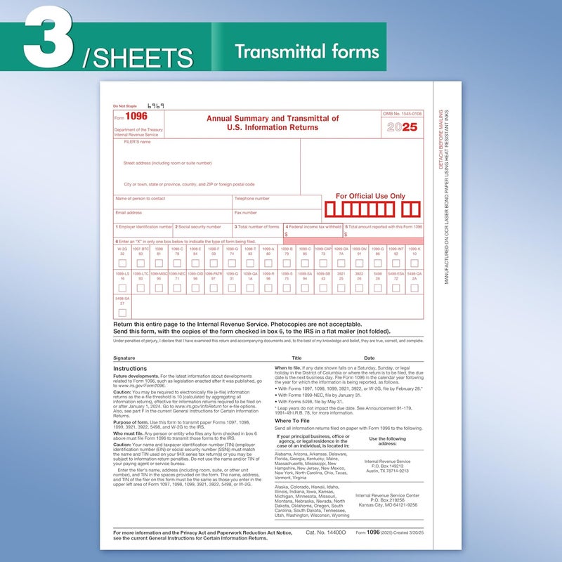Yeplan 1099 Misc Forms 2025 with Envelopes, 50 2025 1099 Misc Tax Forms, 4 Part, with 50 Self Seal Envelopes with 3 1096 Included - Image 5